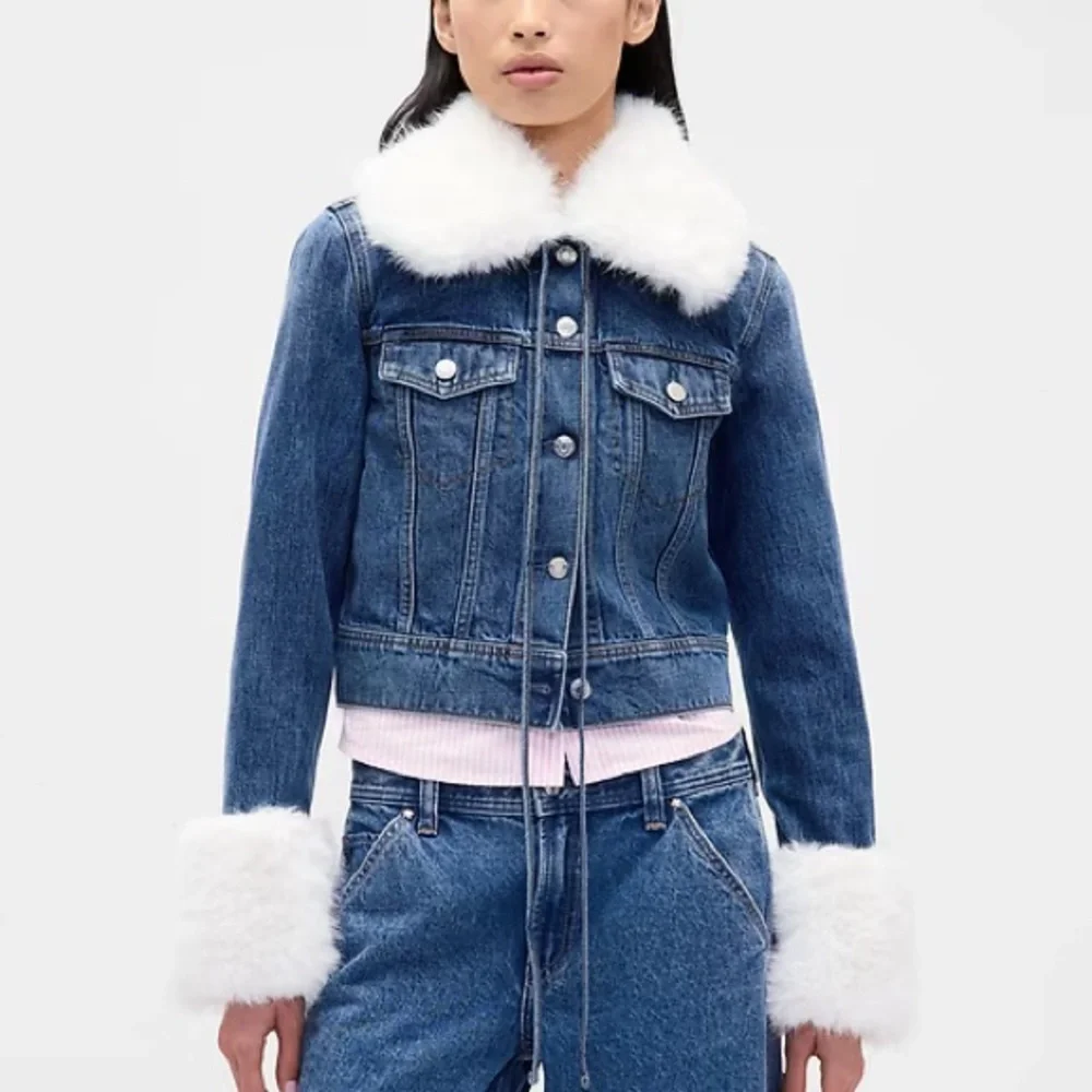 Gap x Sandy Liang Denim Fur Jacket L NWT - Picture 4 of 6